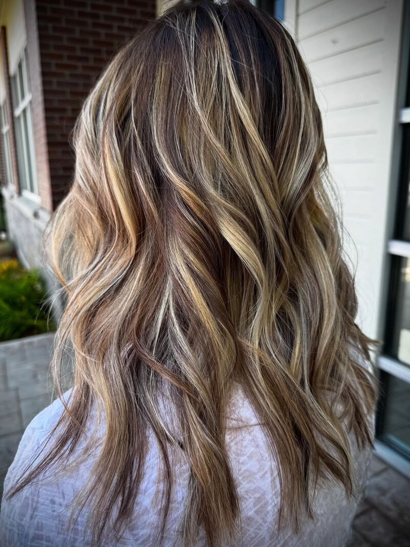 Brunette balayage with golden highlights